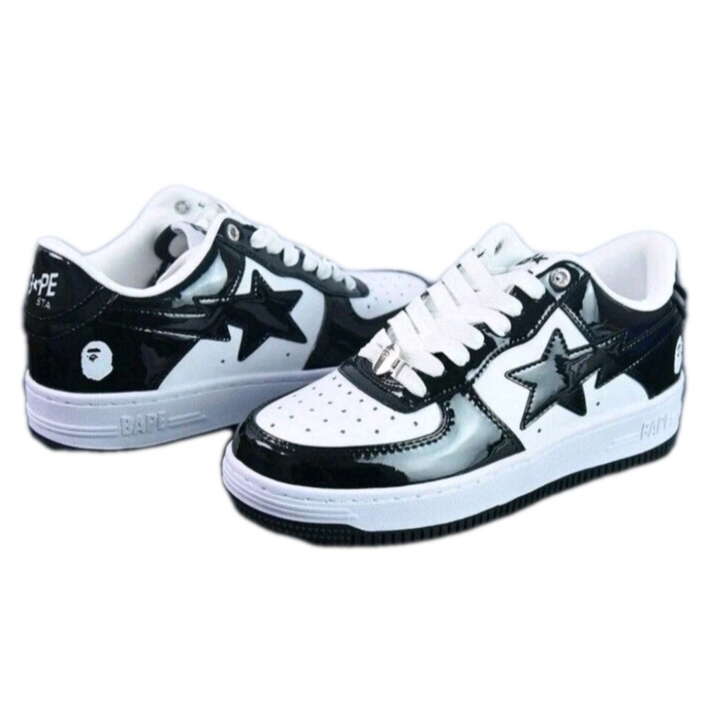 Bathing Ape Bape StaPatent Leather Black White 10.5 2021 Bapesta 'Black' (EUC) - Picture 2 of 12